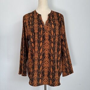 Vintage Manhattan Blouse Top Women's‎ Large Snake Orange Print Boho